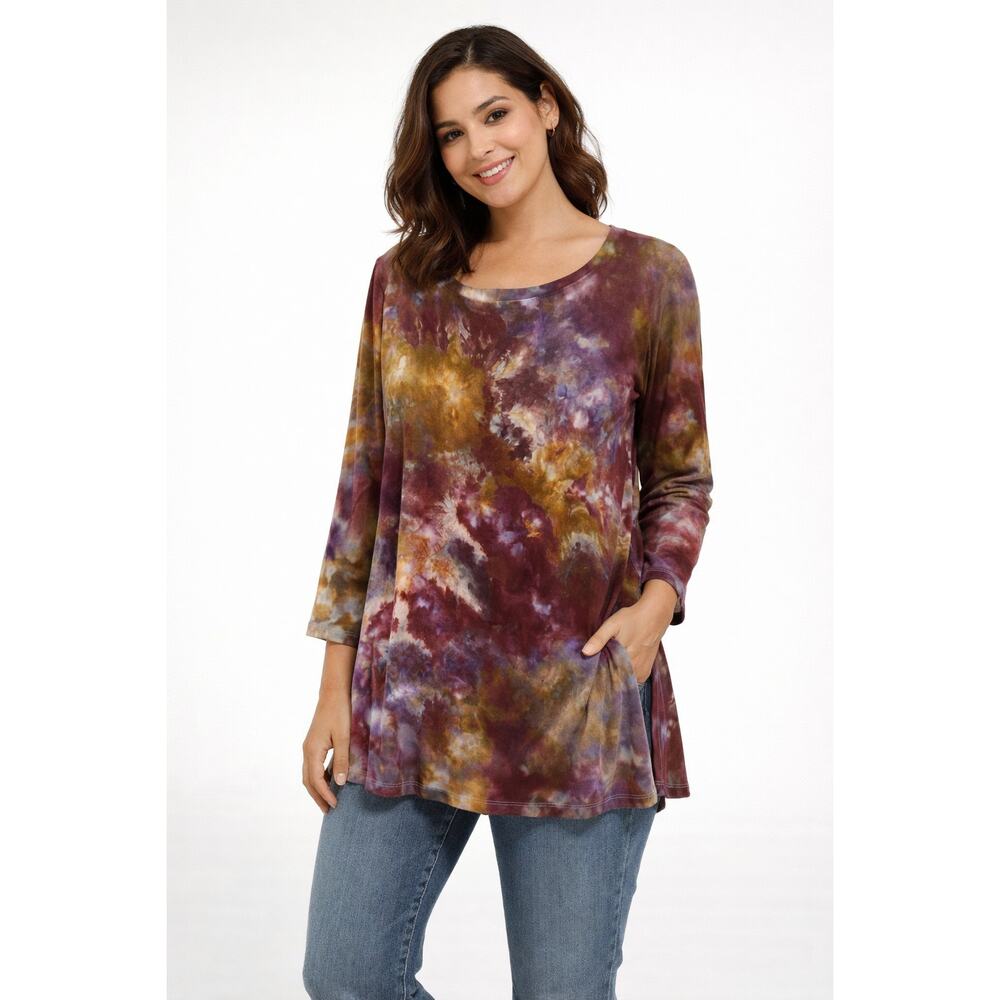 Daily Ritual Maroon Tie Dye Long Sleeve Scoop Neck Tunic Jersey Women's L